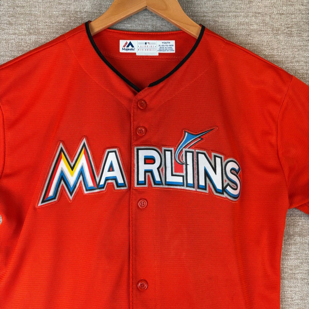 Miami Marlins Youth XL Orange MLB Baseball CoolBase Jersey Majestic Sporty #3